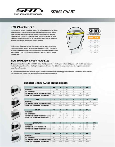 Shoei Helmet Sizing Chart