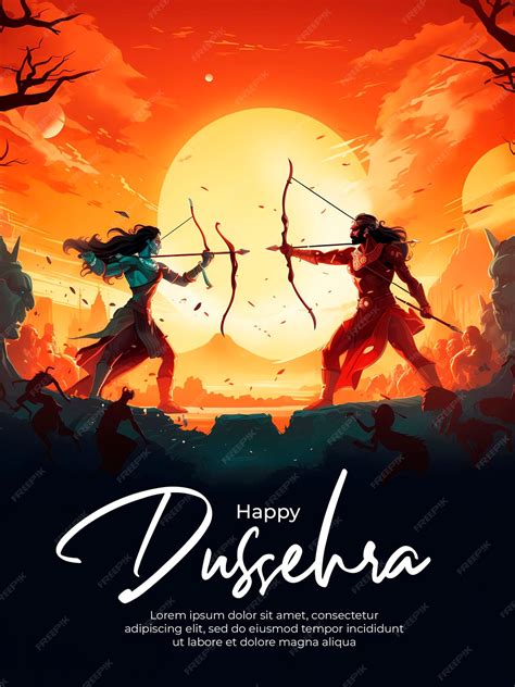 Premium PSD | Lord rama killing ravana in happy dussehra festival background design