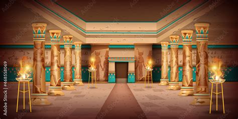 Ancient Egypt temple interior background, vector pharaoh pyramid tomb interior, old stone column ...