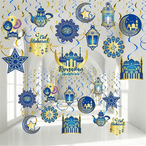 Buy 30 Pieces Ramadan Mubarak Decorations, Eid Mubarak Hanging Swirl ...