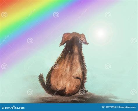 Dog Passing Over Rainbow Bridge Stock Illustration - Illustration of bereavement, grey: 138773690