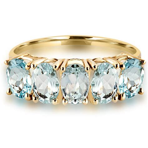 Oval Blue Aquamarine Cocktail Ring 10K Yellow Gold - #783F R350 - Bijoux Majesty