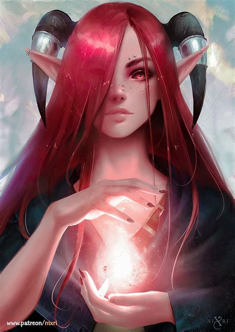 HD wallpaper: Nixri, women, demon girls, elf ears, demon eyes, redhead, red eyes | Wallpaper Flare