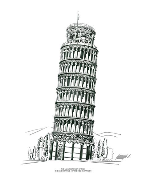 The Leaning Tower of Pisa - One Line Drawing by SlotsArtStudio on ...