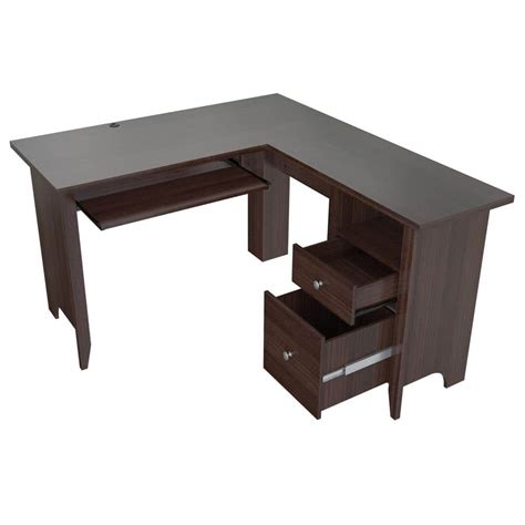 Inval 53.1 in. Espresso Wengue L-Shaped 2 -Drawer Computer Desk with ...