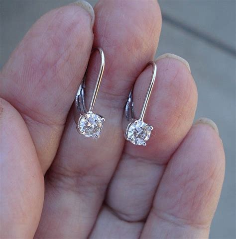 1/2 Carat Diamond Earrings Solitaire Leverback Drop 14K | Etsy