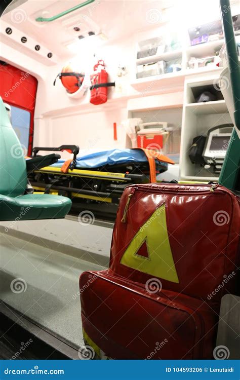 Ambulance interior details editorial photo. Image of emergency - 104593206