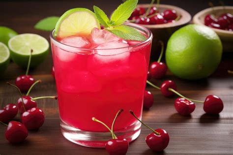 Premium Photo | Refreshing Cherry Limeade Cocktail on a Citrus ...
