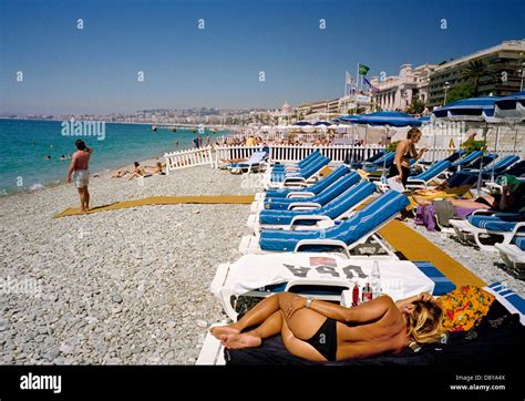 A pay beach at Promenade des Anglais Nice Cote d'Azur France - French Riviera Stock Photo - Alamy