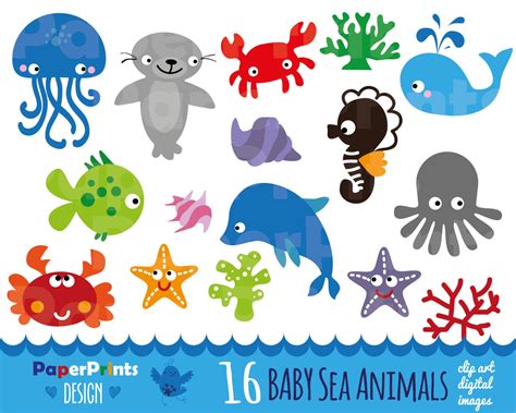 Realistic Ocean Animals Clipart - Just go Inalong