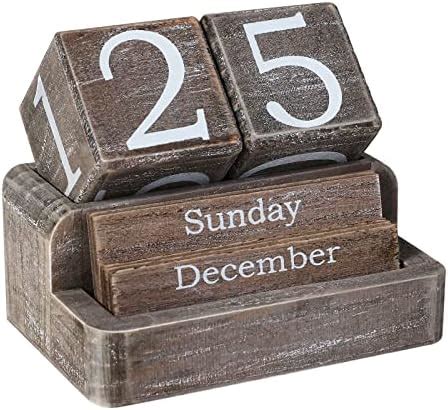 EruiYin Wooden Block Calendar for Desk, Daily Desktop Perpetual Desk Calendar, Farmhouse Desk ...