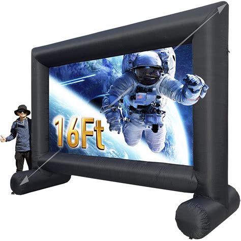 16Ft Outdoor Indoor Inflatable Movie Projector Screen with 240W Blower Front and Rear Projection ...