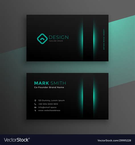 Black business card design with turquoise color Vector Image