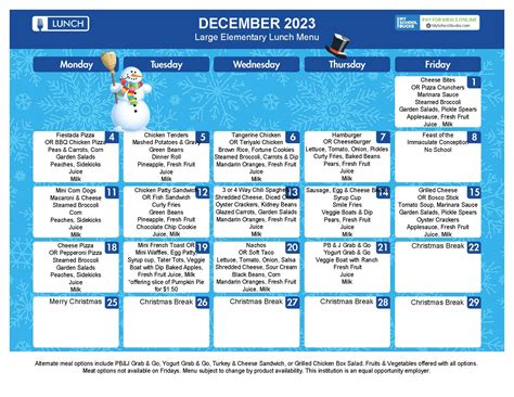 Cafeteria-Lunch Menu – St. Paul School