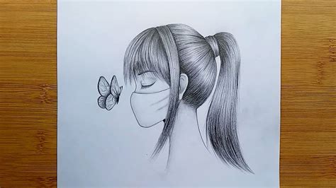 A Girl Wearing a Mask - Pencil Sketch || How to draw a girl || Maskeli ...