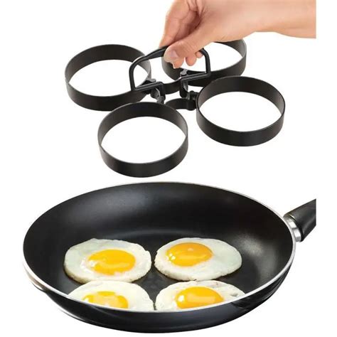 Black Nonstick Egg Pancake Ring Set Egg Mould Removable Handle 4 Rings ...