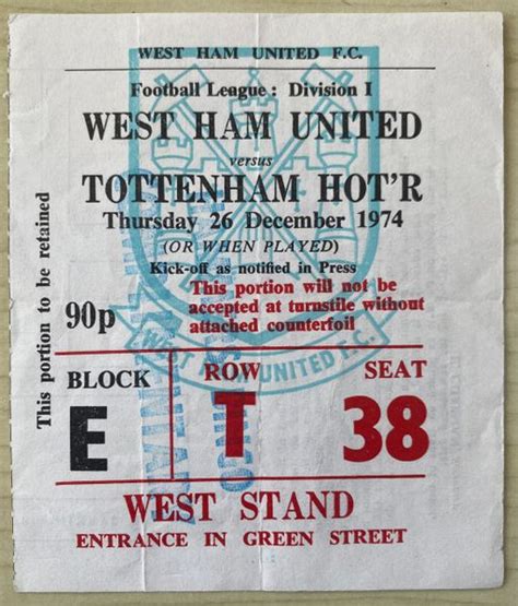 1974/75 ORIGINAL DIVISION ONE TICKET WEST HAM UNITED TOTTENHAM HOTSPUR ...