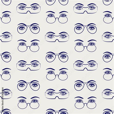 Ballpoint pen drawing female eyes with glasses seamless pattern. Vector ...