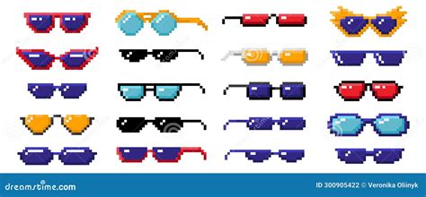 Pixel Art Sunglasses. Color 8 Bit Glasses for Pranking Memes, Pixelated ...