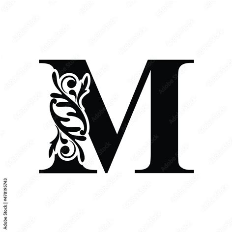 letter M. Black flower alphabet. Beautiful capital letters. Stock ...