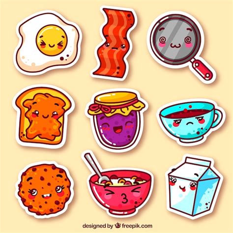 Free Vector | Colorful pack of funny food stickers