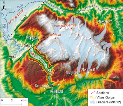 Map of Vikos Gorge and Tymphi Mountain. The maximum extent of glaciers... | Download Scientific ...