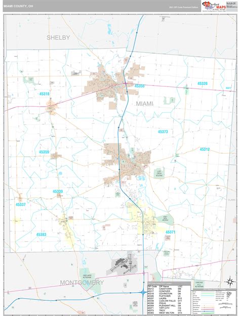 Miami County, OH Wall Map Premium Style by MarketMAPS