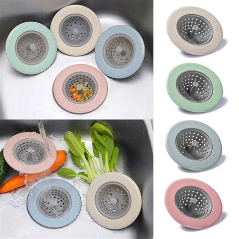 4 Colors Silicone Sink Strainer Wheat Straw Kitchen Bathroom Shower ...