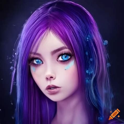 Portrait of a girl with purple hair and ice blue eyes