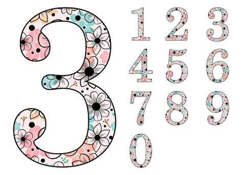 Floral Number Set Full Color Vector Design Flower Number Bundle Floral Font Vector Floral Number ...