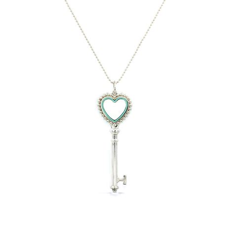 Authentic Tiffany & Co Large Blue Heart Key Pendant on 30" Beaded Chain Sterling | Heart key ...