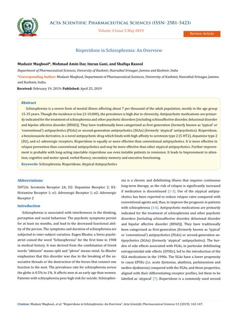 (PDF) Risperidone in Schizophrenia: An Overview