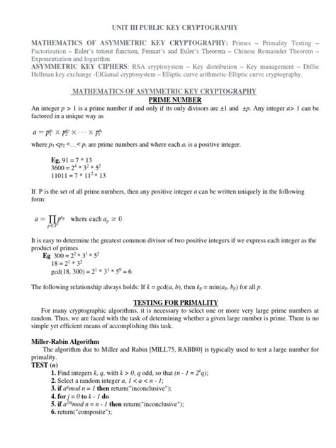 Unit3 Notes | PDF | Prime Number | Cryptography