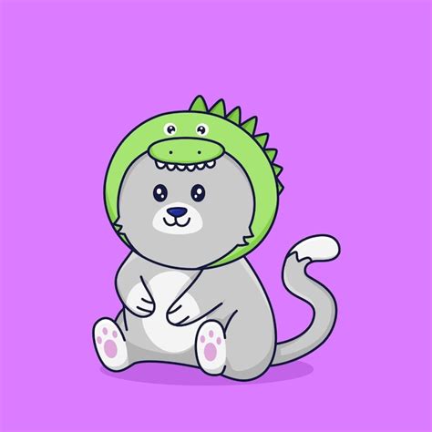 Premium Vector | Cute cat wearing adorable dinosaurus costume