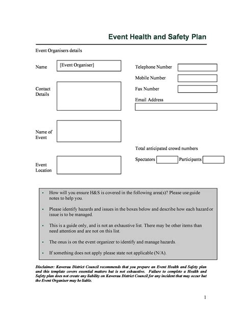 Project Specific Safety Plan Template