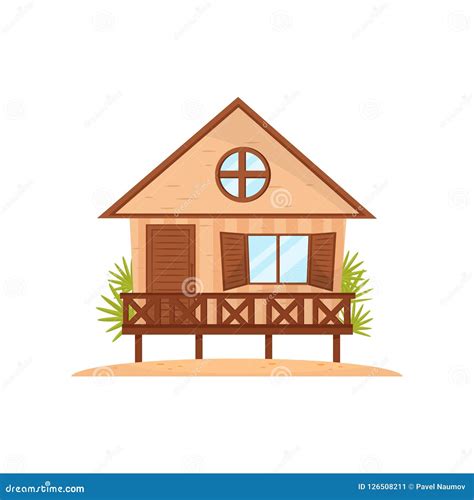 Small Beach House, Tropical Bungalow Vector Illustration on a White ...