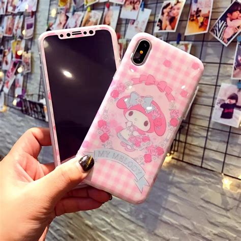 For iphone X 7plus Cartoon Cute My Melody phone Cases Cover + Tempered ...