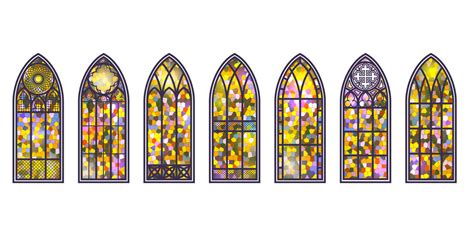 Gothic windows set. Vintage stained glass church frames. Element of ...