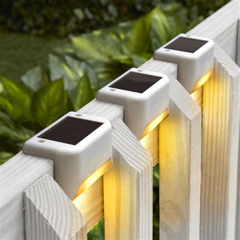 Solar Deck Lights - Wall Mounted Outdoor Fence Lighting - White, Set of ...