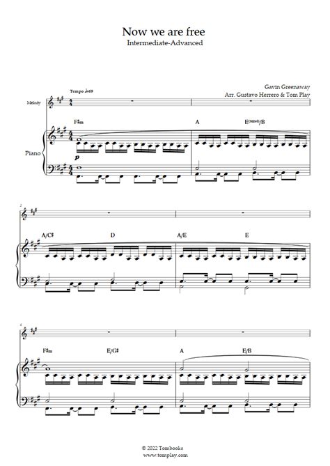 Download Digital Sheet Music of now we are free for Piano solo