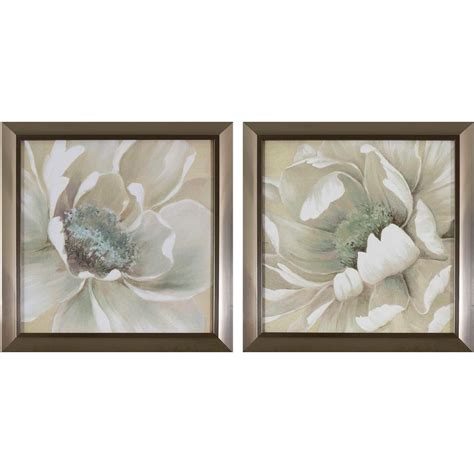 Decor Therapy 14 in. x 14 in. Antiqued White Flowers Printed Framed Wall Art (Set of 2)-1606 ...