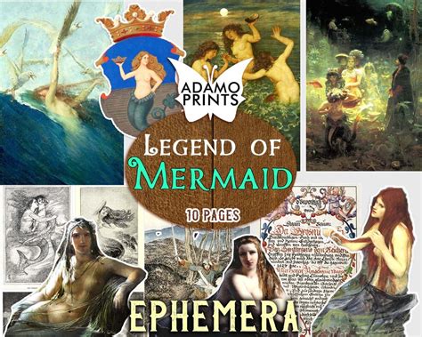 Legend of Mermaid, Digital Images, Vintage Art, Ephemera Classic, Scrapbook Kit, Digital Collage ...