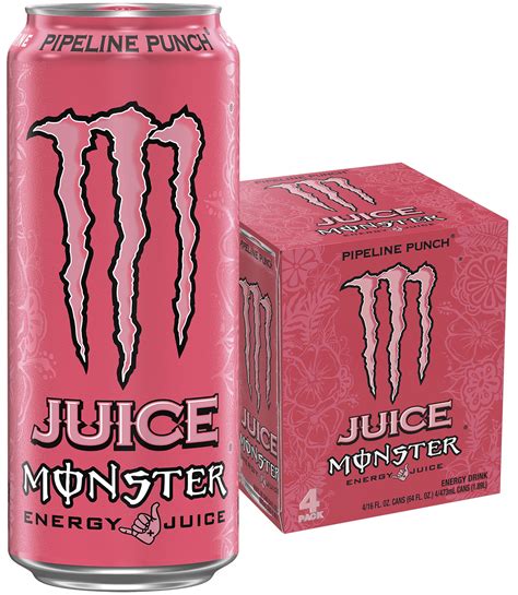 Juice Monster Pipeline Punch, Energy + Juice, 16 fl oz, 4 Pack - Walmart.com