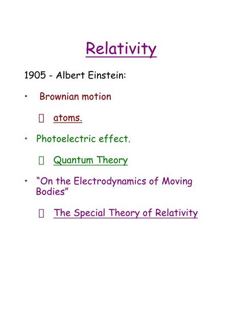 (PDF) Relativity - FisicaRelativity 1905 - Albert Einstein: • Brownian motion ﬁ atoms ...