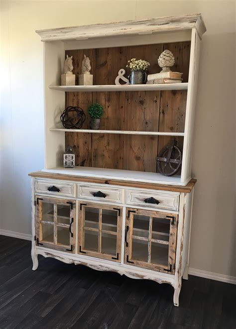 Farmhouse hutch makeover. Adding barn wood to existing hutch. Totally transformed! | Furniture ...