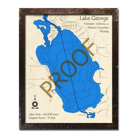 Lake George, Fl Wood Map | 3D Topographic Wood Chart - Lake George ...