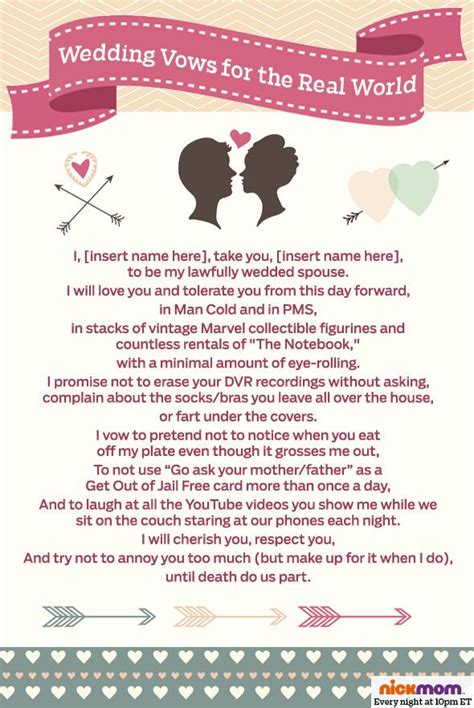 Wedding Vows for the Real World | Funny wedding vows, Traditional ...