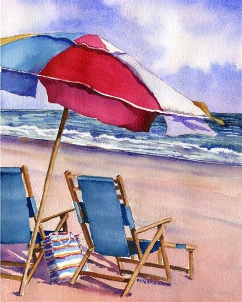 Patriotic Beach Umbrellas watercolor ____artist not identified ...