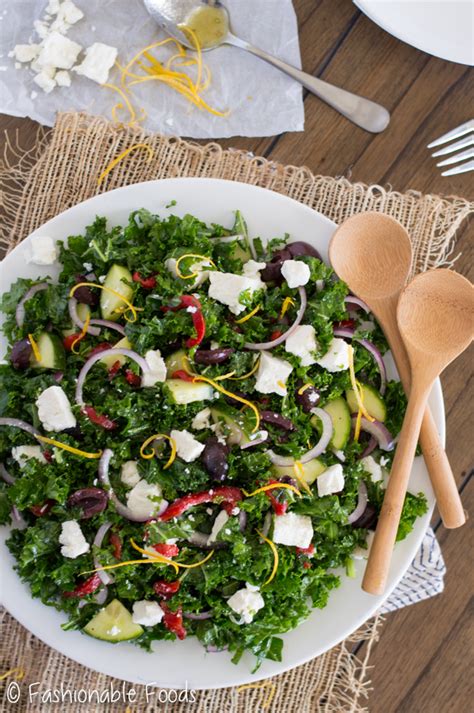 Greek Kale Salad with Feta - Fashionable Foods