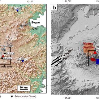 Map of the central part of Kyushu Island, Japan, including Aso volcano ...